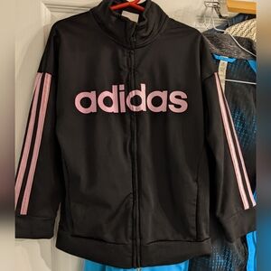Adidas Kids Jacket in Black with Pink Stripes